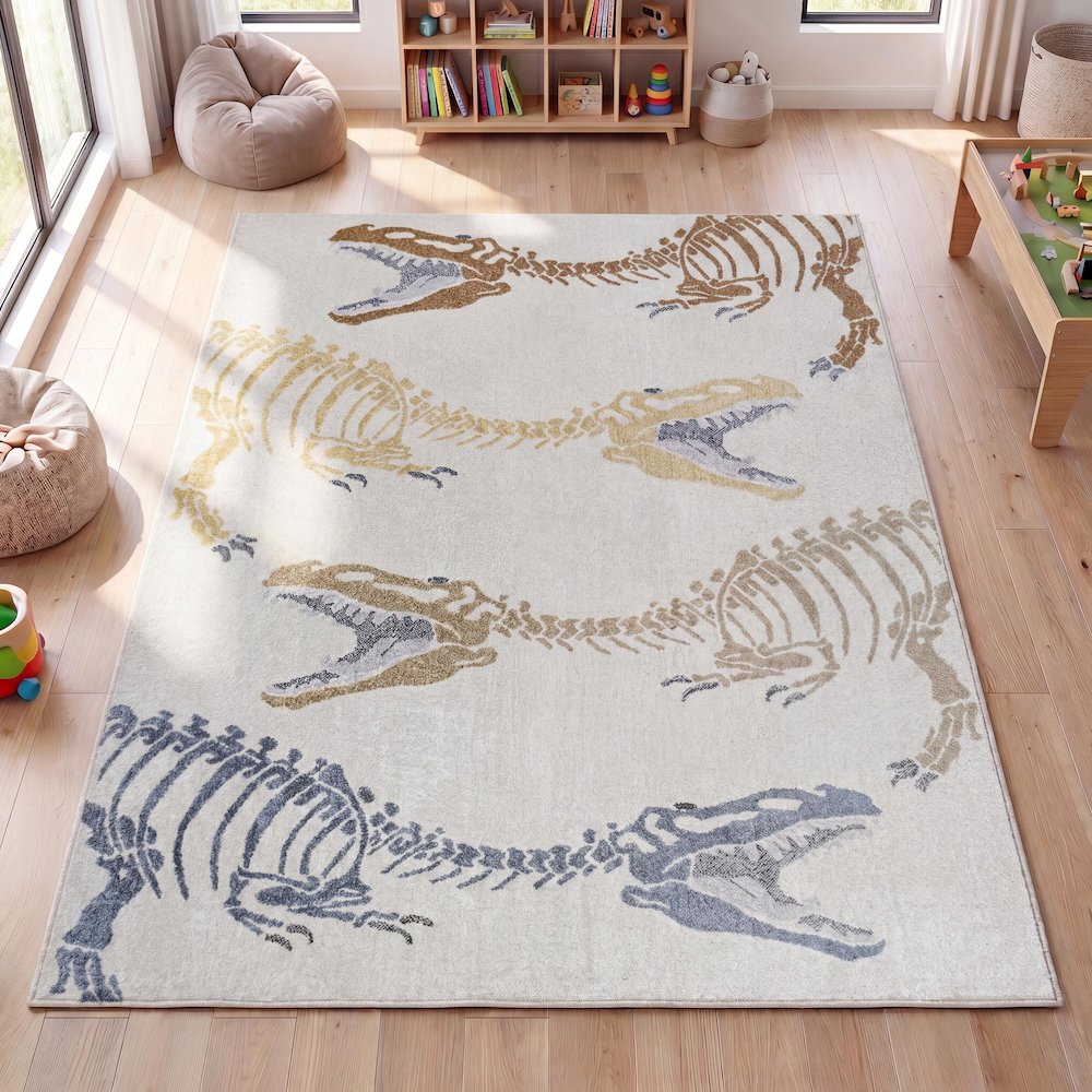 Kingdarr T-Rex Modern Kids Machine-Washable Area Rug