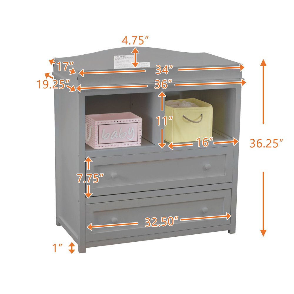 Leila 2-Drawer Changing Table Gray