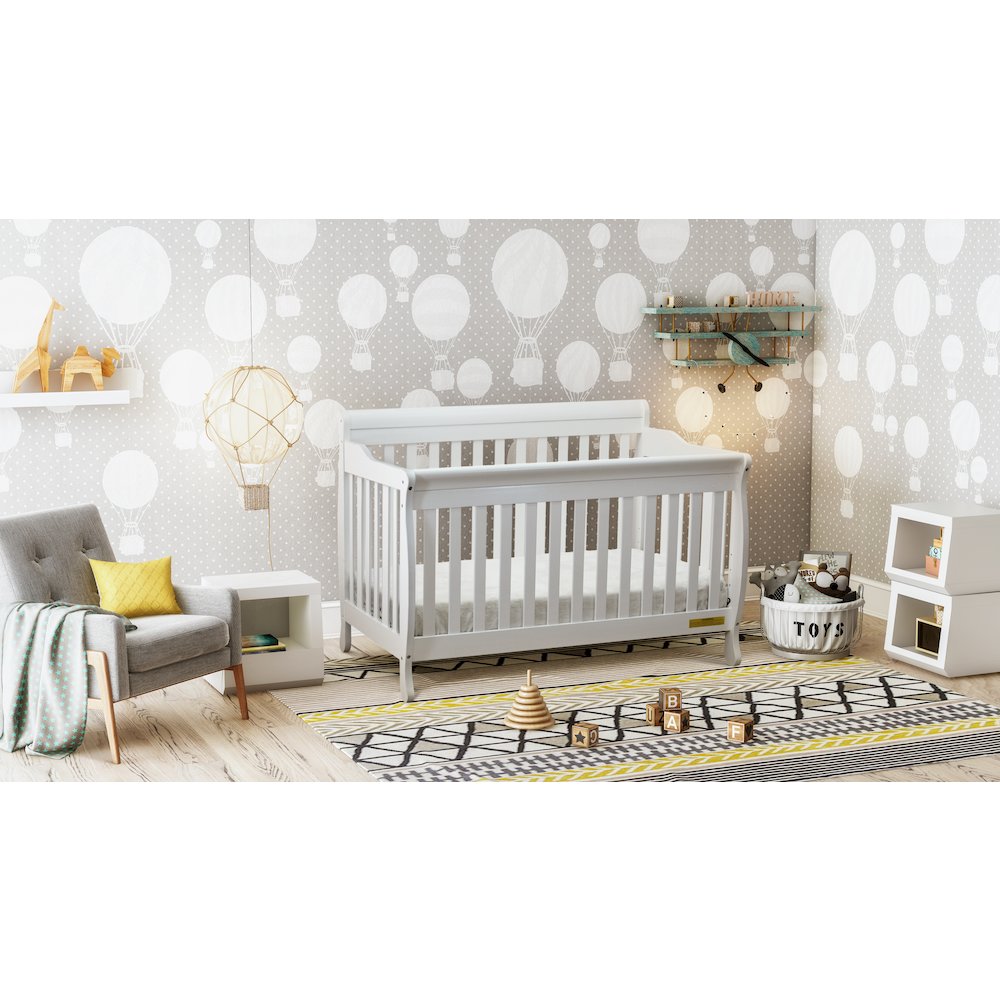 Alice 4-in-1 Convertible Crib with Toddler Guardrail White