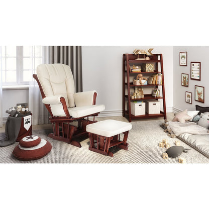 Sleigh Glider Chair and Ottoman Espresso with Beige Cushions