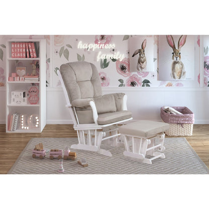 Alice Glider Chair and Ottoman White with Pillow