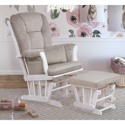 Alice Glider Chair and Ottoman White with Pillow