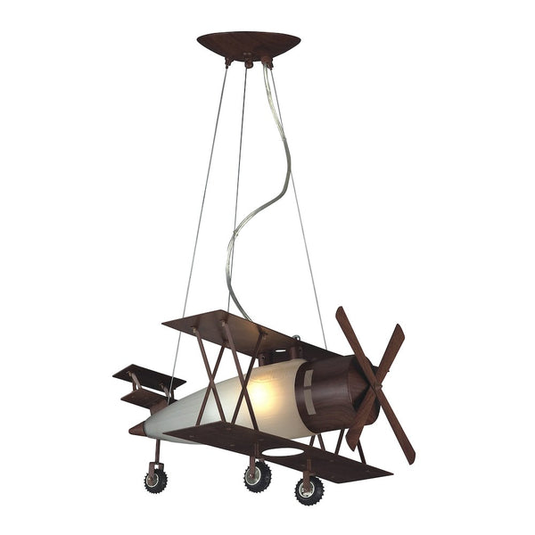 1-Light Brown Airplane Children's Lighting With Frosted White Glass