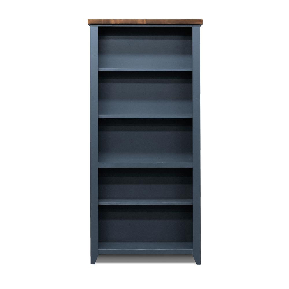 5-Shelf Blue and Brown Finish Solid Wood Bookshelf