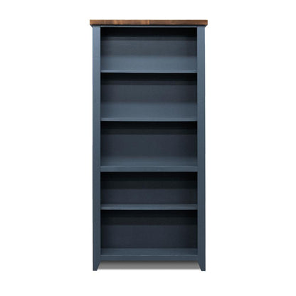 5-Shelf Blue and Brown Finish Solid Wood Bookshelf