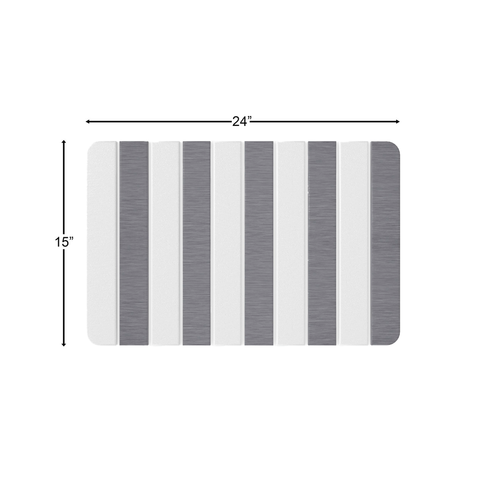 Diatomite Quick-Dry Stone Medium 24" x 15" Kitchen Floor Mat in White and Gray