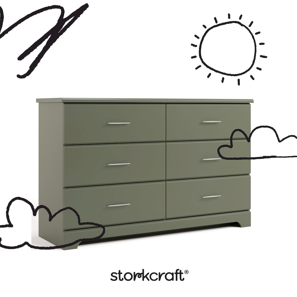 Brookside 6-Drawer Dresser- Olive