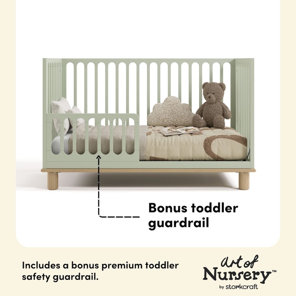 Deluxe 3-in-1 Convertible Crib with Bonus Toddler Guardrail, Sage with Driftwood