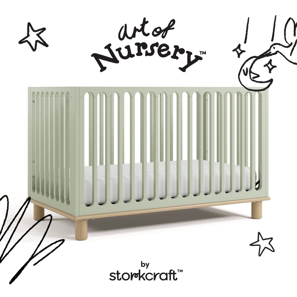 Deluxe 3-in-1 Convertible Crib with Bonus Toddler Guardrail, Sage with Driftwood