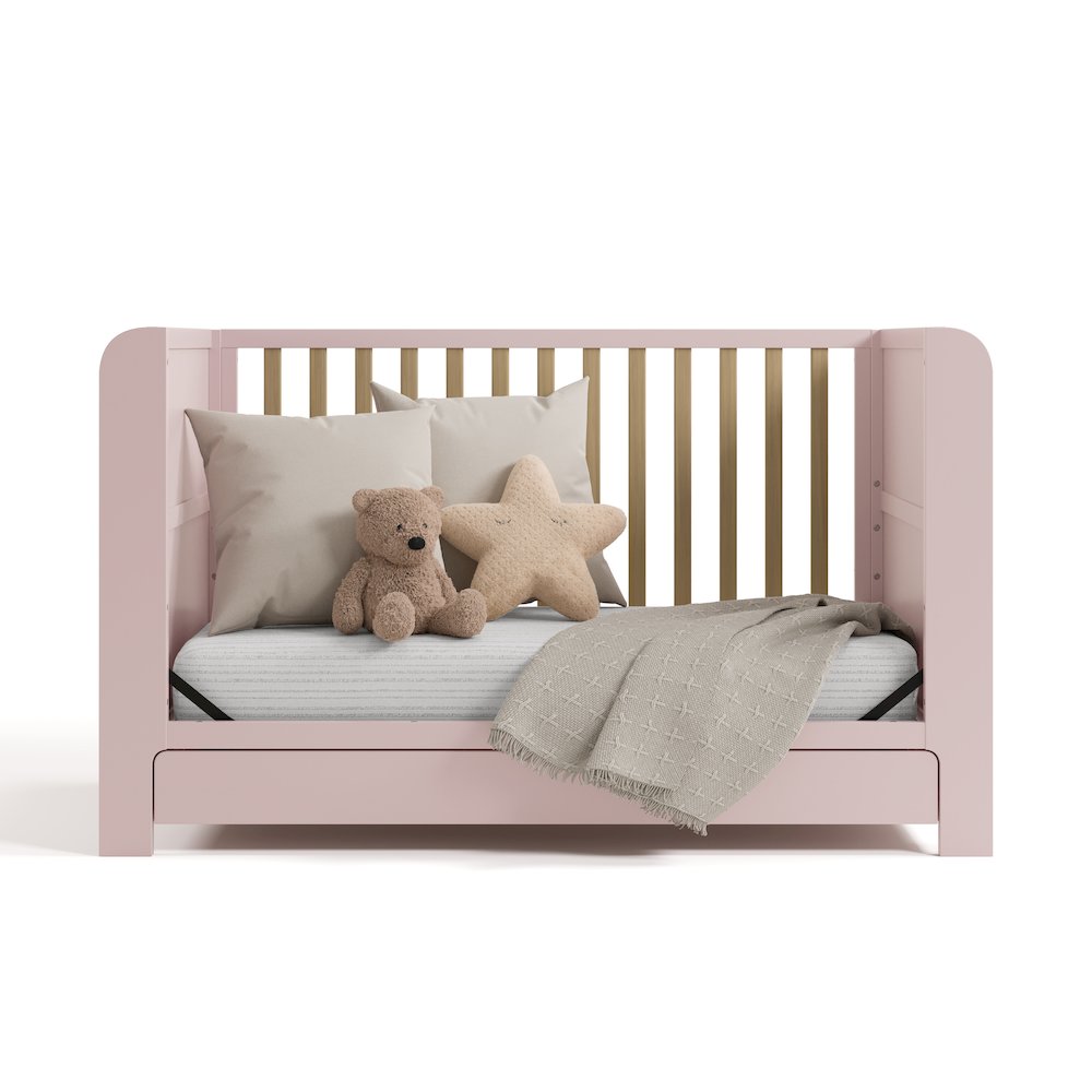 Read-With-Me Crib with Drawer - Blush/Driftwood
