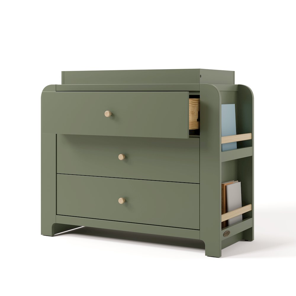 Read-With-Me 3 Drawer Chest with Topper -Olive/Driftwood