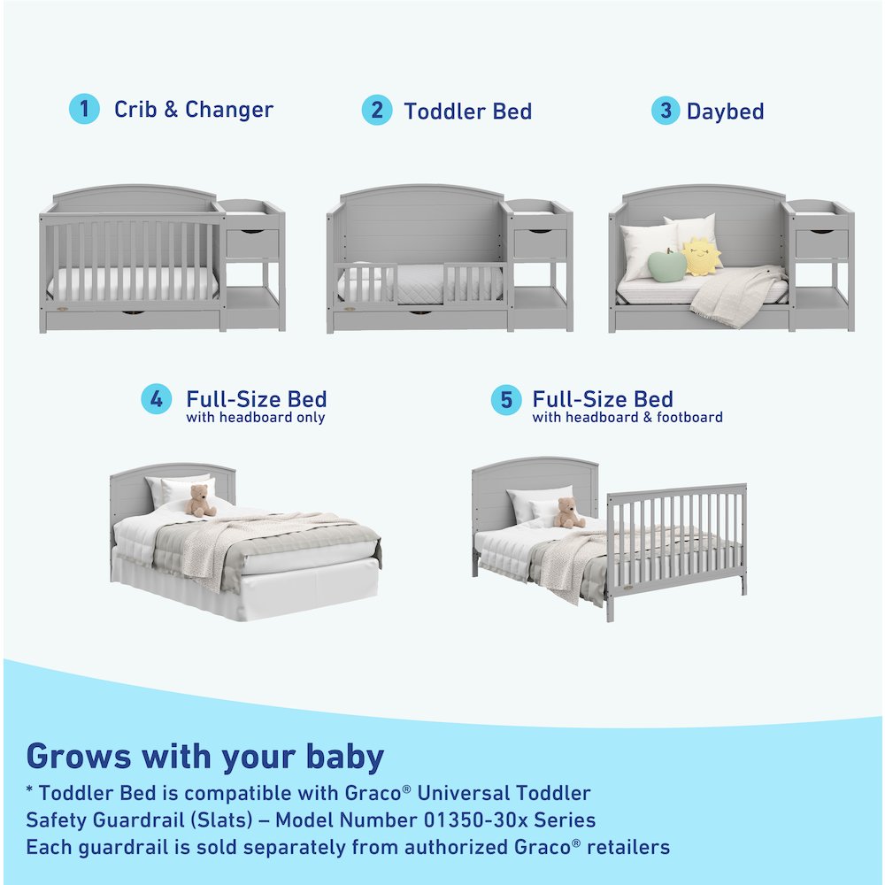 Graco Bellwood 5-in-1 Convertible Crib & Changer with Drawer (Pebble Gray)