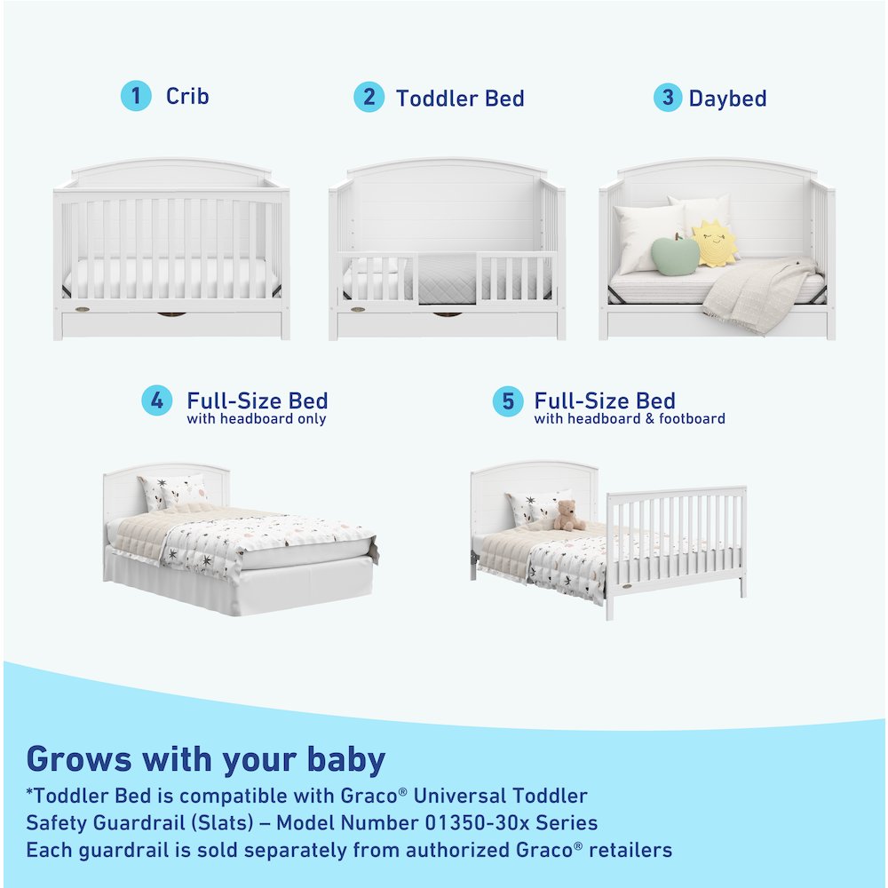 Graco Bellwood 5-in-1 Convertible Crib with Drawer (White)