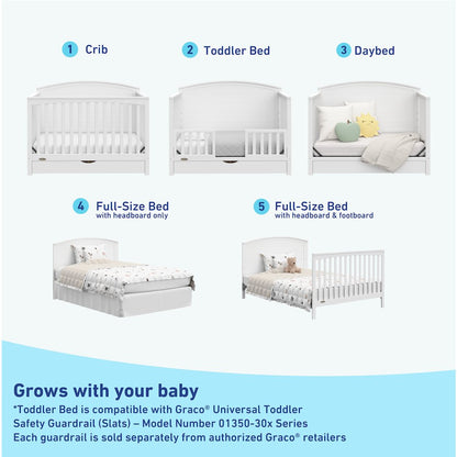 Graco Bellwood 5-in-1 Convertible Crib with Drawer (White)