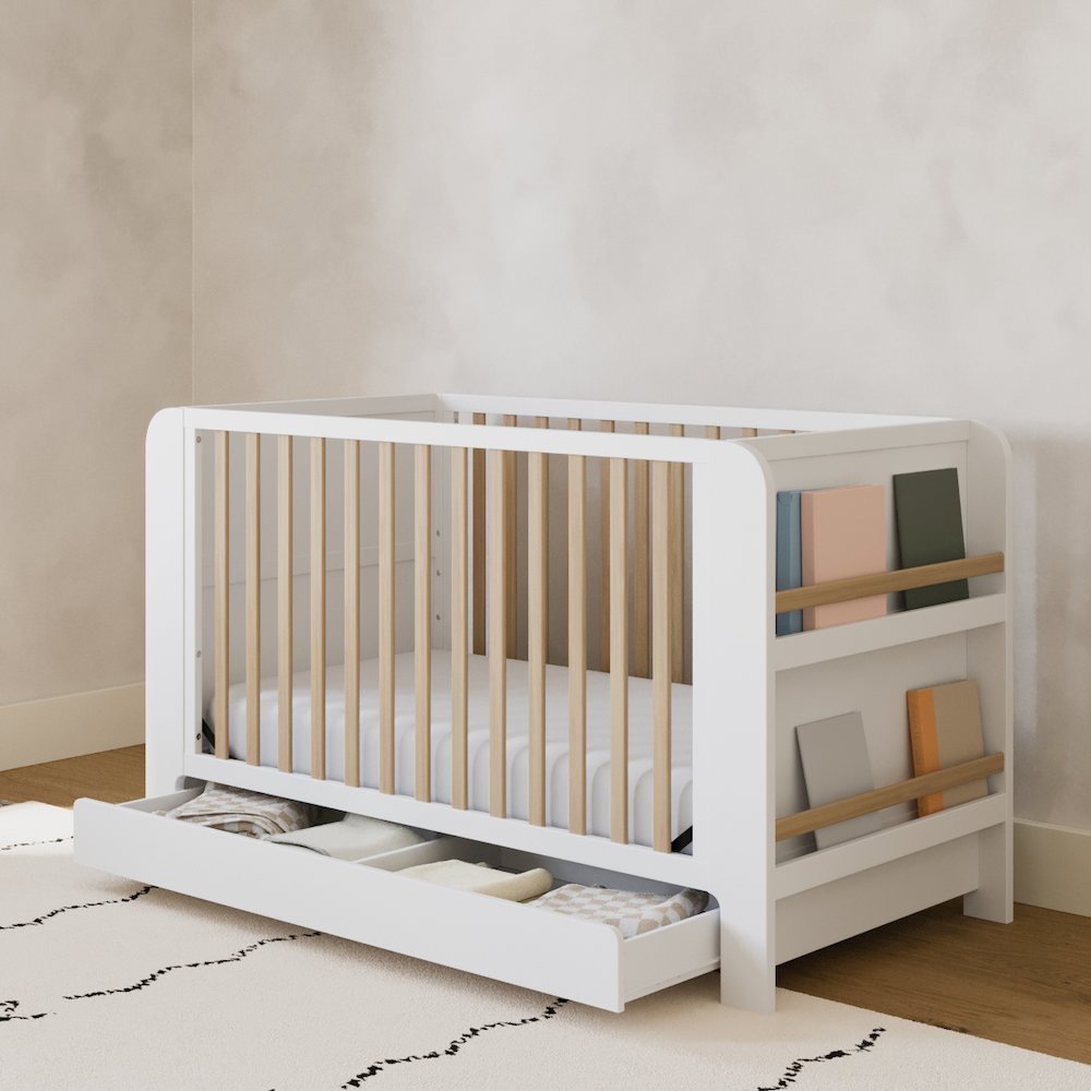 Graco Read-with-Me 4-in-1 Convertible Crib with Drawer (White with Driftwood)