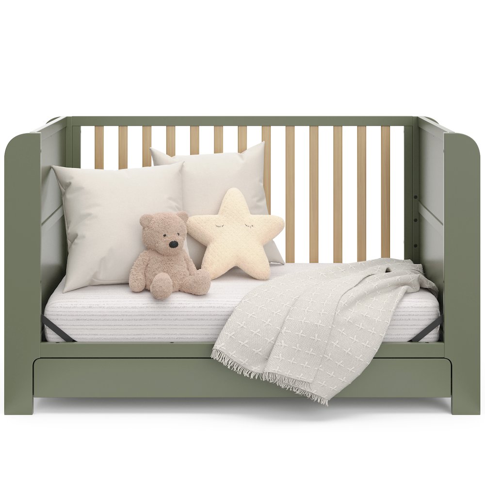 Read-With-Me Crib with Drawer - Olive/Driftwood