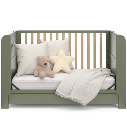 Read-With-Me Crib with Drawer - Olive/Driftwood