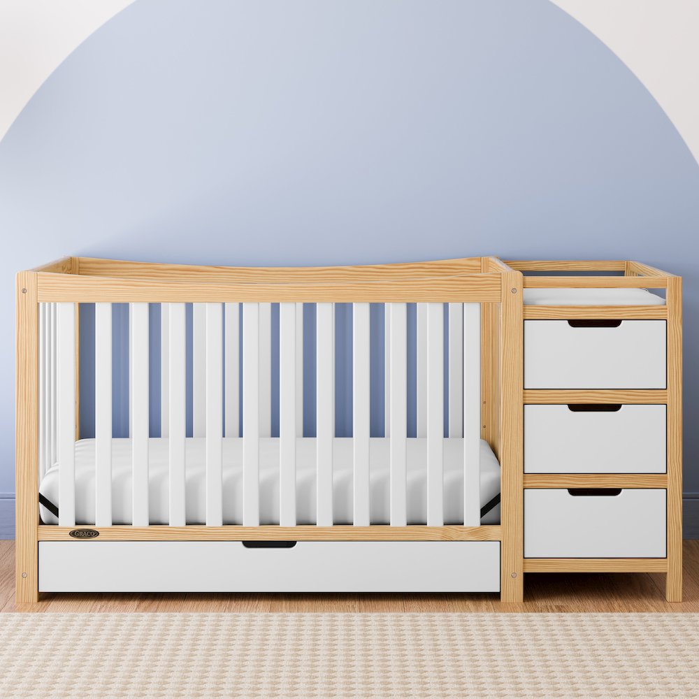Graco Remi All-in-One Convertible Crib with Drawer and Changer (White & Natural)