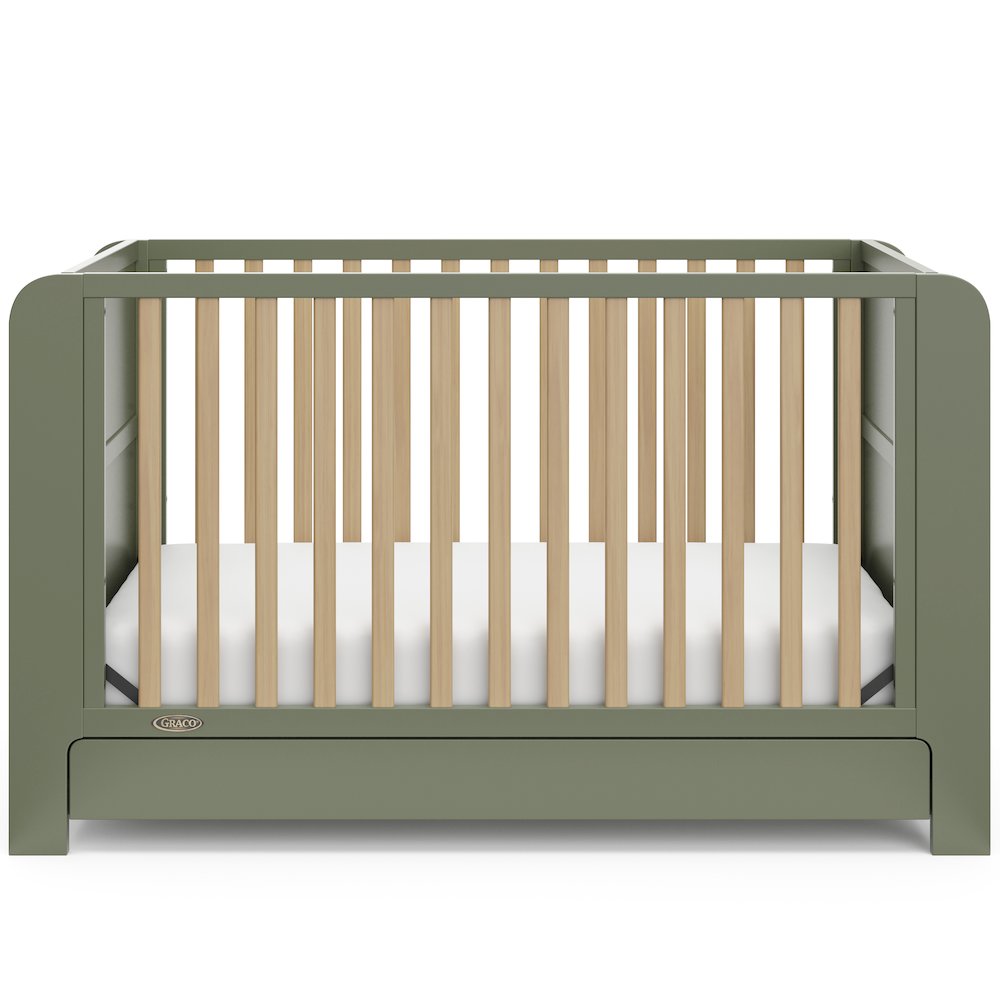 Read-With-Me Crib with Drawer - Olive/Driftwood