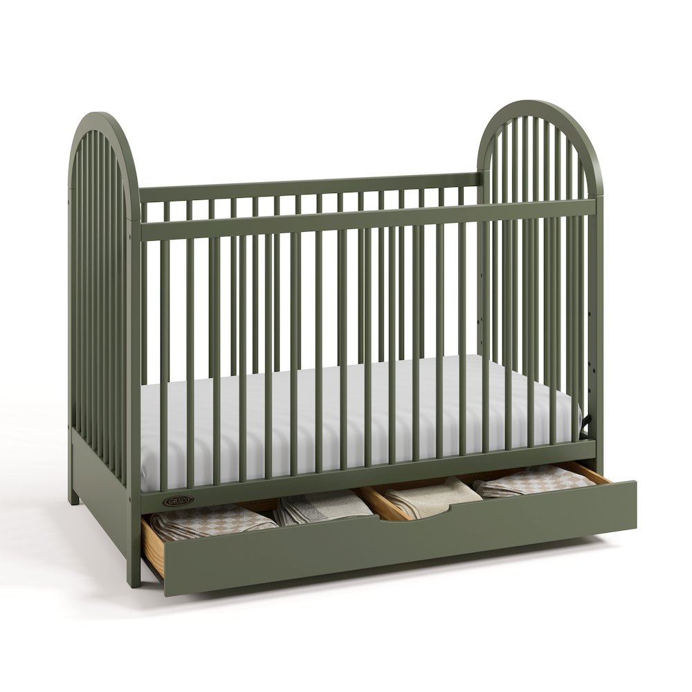 Olivia 3-In-1 Convertible Crib With Drawer-Olive