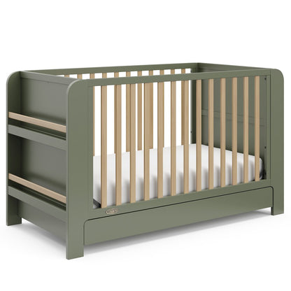 Read-With-Me Crib with Drawer - Olive/Driftwood