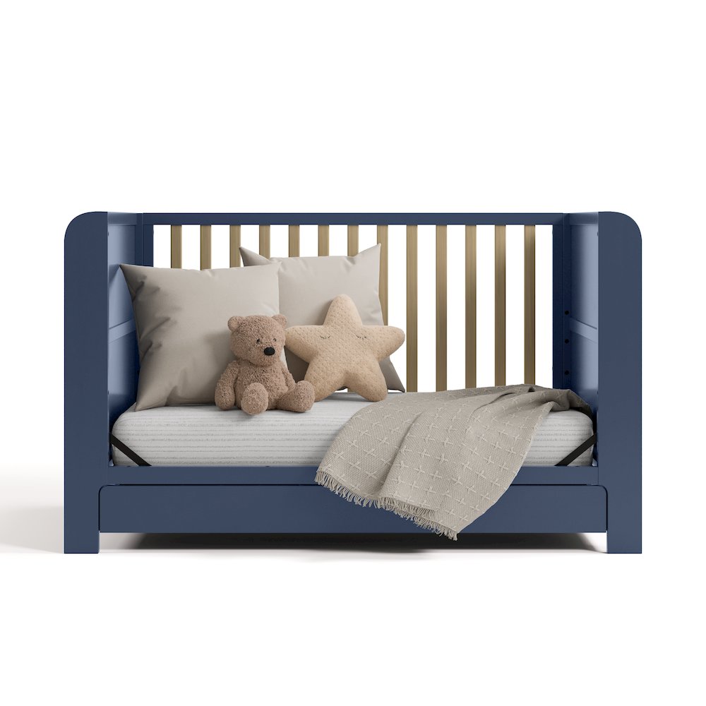 Read-With-Me Crib with Drawer - Midnight Blue/Driftwood