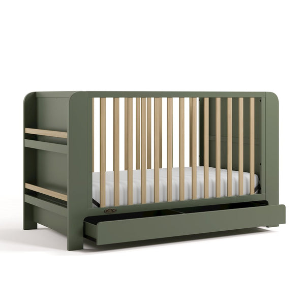 Read-With-Me Crib with Drawer - Olive/Driftwood