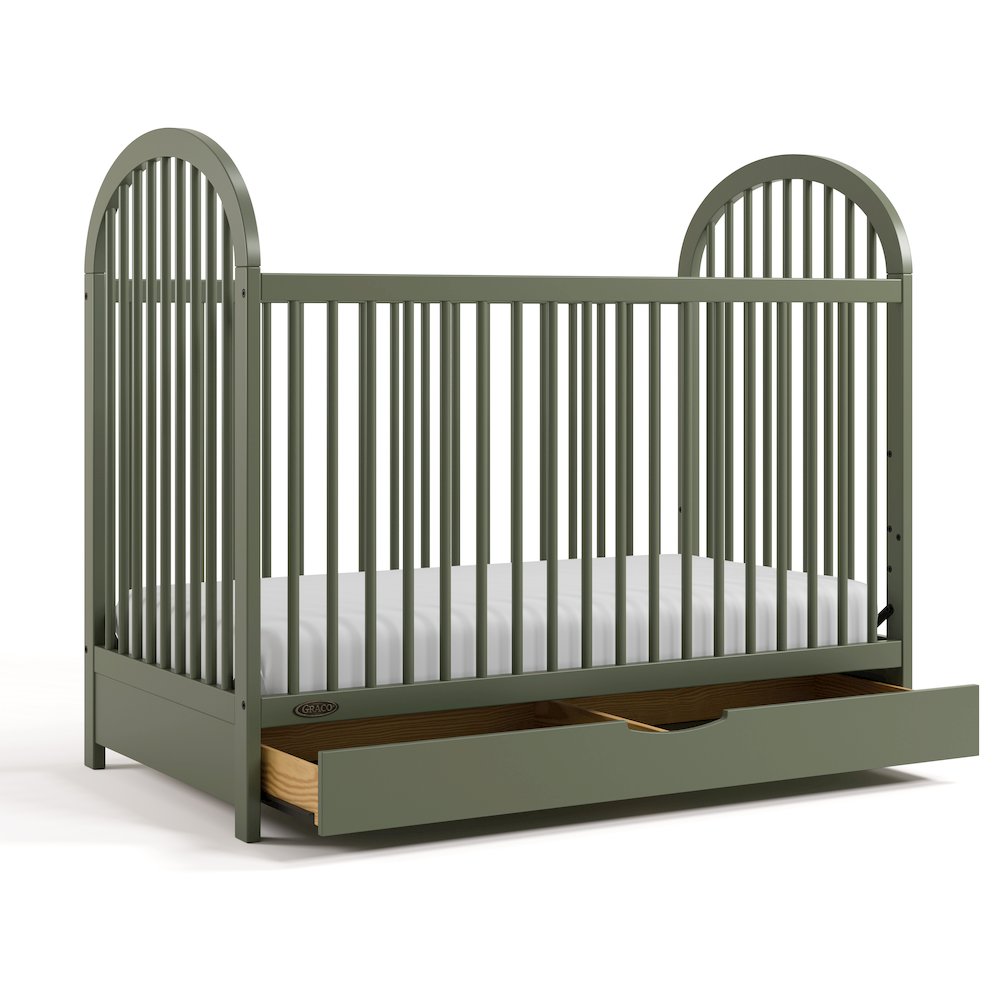 Olivia 3-In-1 Convertible Crib With Drawer-Olive