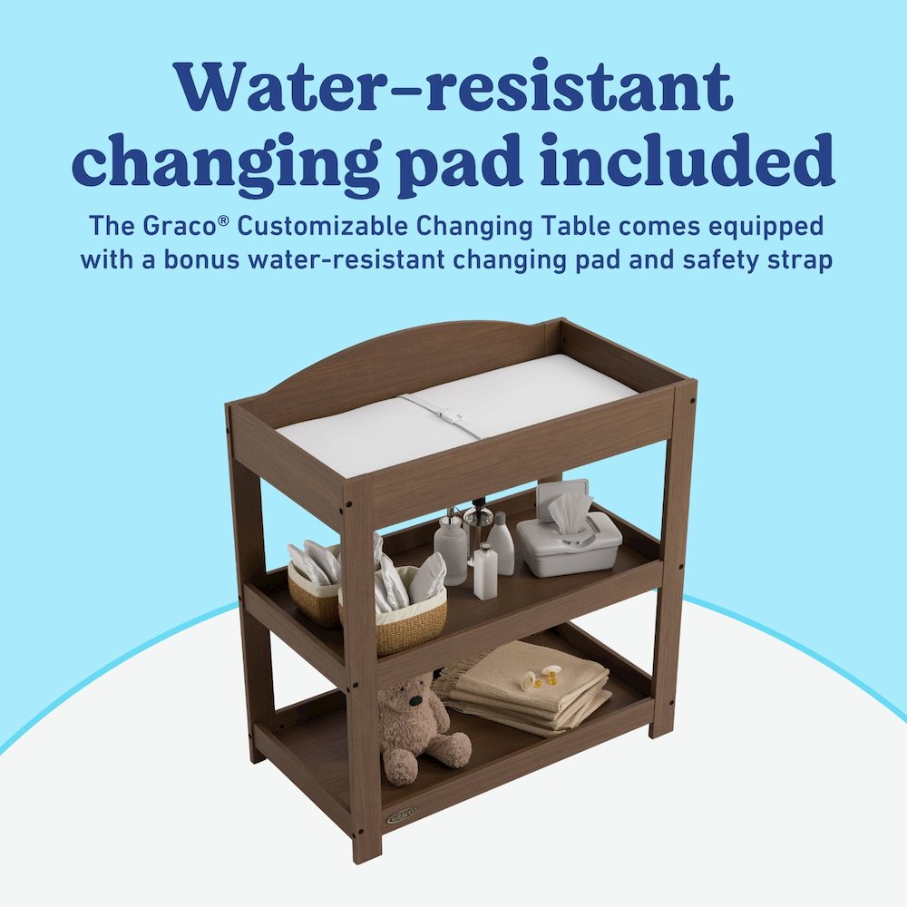 Customizable Changing Table with Water-Resistant Changing Pad - Hazelnut