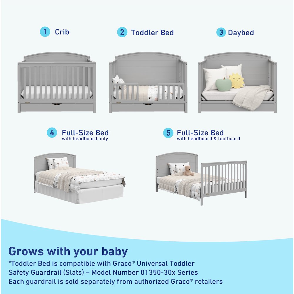 Graco Bellwood 5-in-1 Convertible Crib with Drawer (Pebble Gray)
