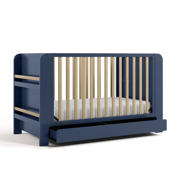 Read-With-Me Crib with Drawer - Midnight Blue/Driftwood