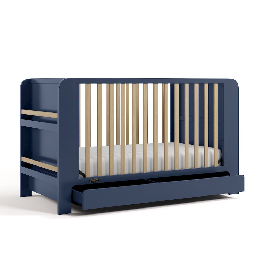 Read-With-Me Crib with Drawer - Midnight Blue/Driftwood