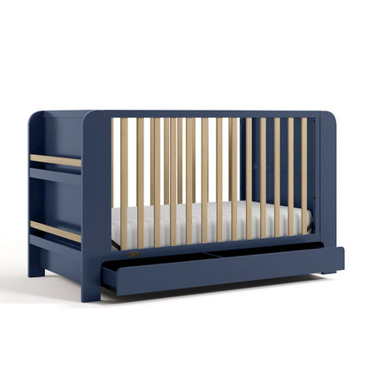 Read-With-Me Crib with Drawer - Midnight Blue/Driftwood