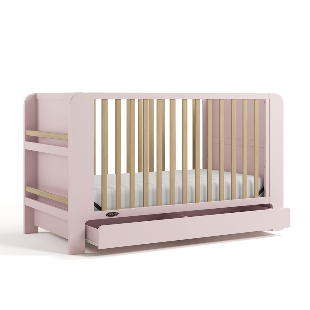 Read-With-Me Crib with Drawer - Blush/Driftwood