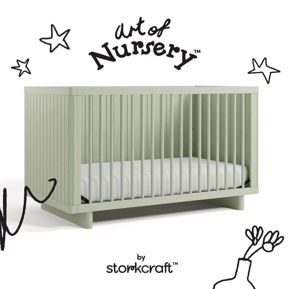Kyoto Deluxe Convertible Crib with Bonus Toddler Guardrail - Sage