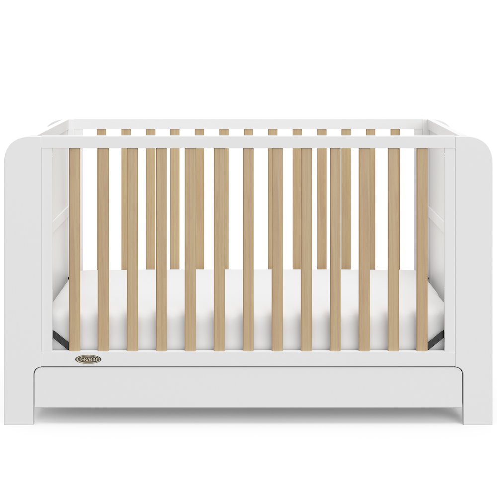 Graco Read-with-Me 4-in-1 Convertible Crib with Drawer (White with Driftwood)