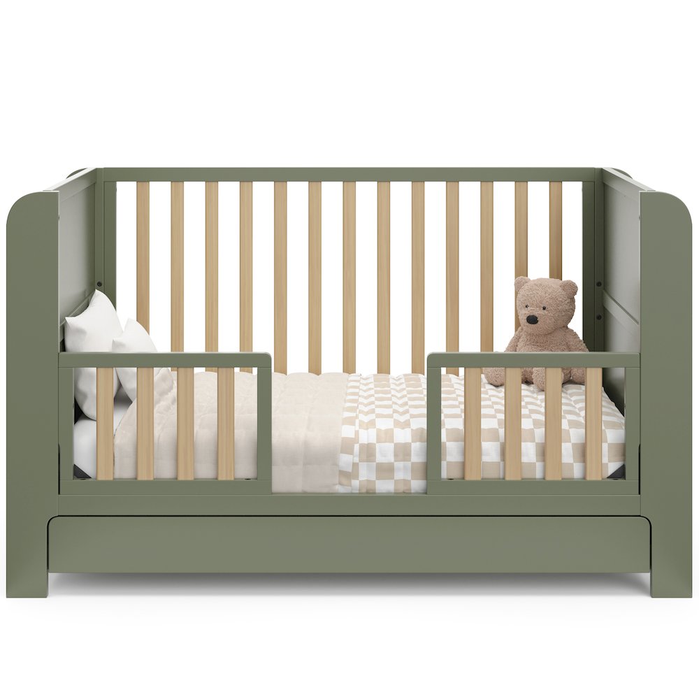 Read-With-Me Crib with Drawer - Olive/Driftwood