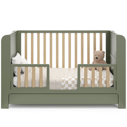 Read-With-Me Crib with Drawer - Olive/Driftwood
