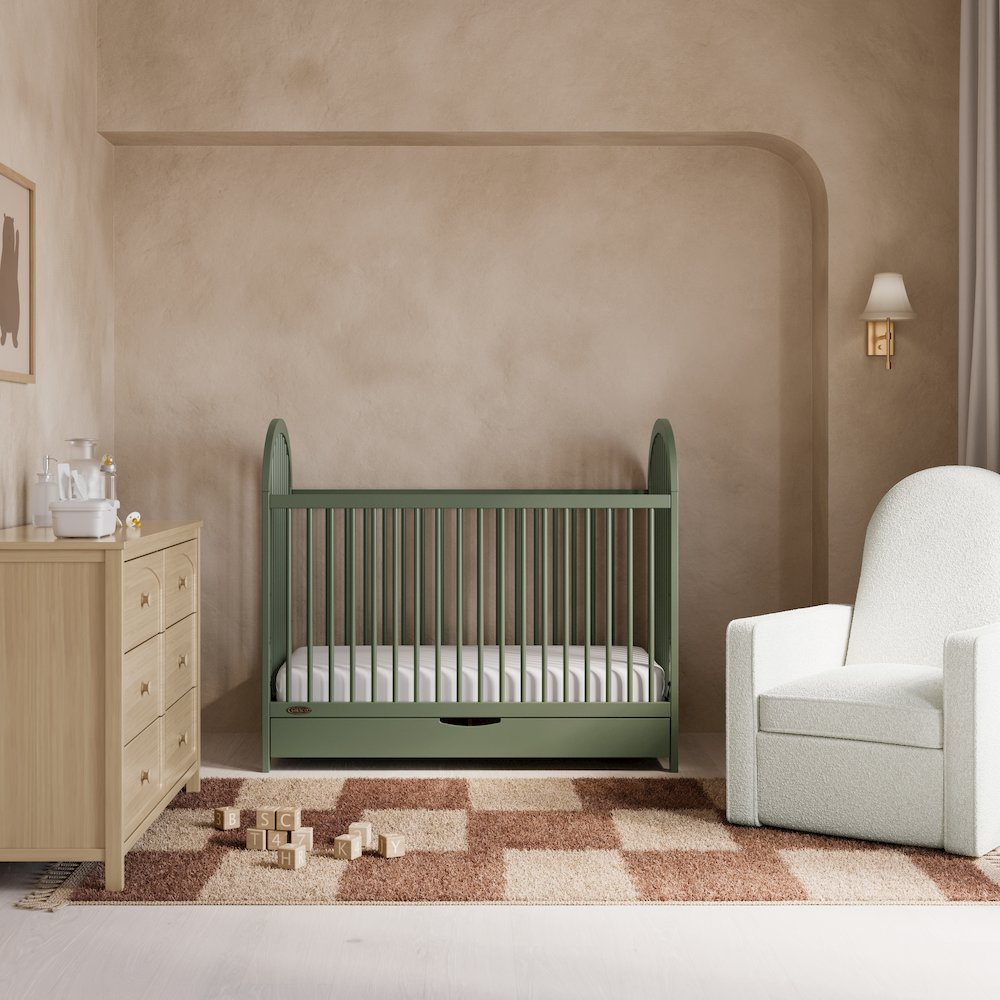 Olivia 3-In-1 Convertible Crib With Drawer-Olive