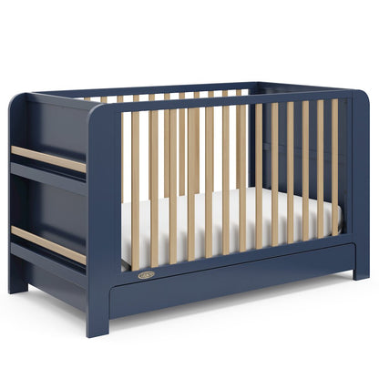 Read-With-Me Crib with Drawer - Midnight Blue/Driftwood