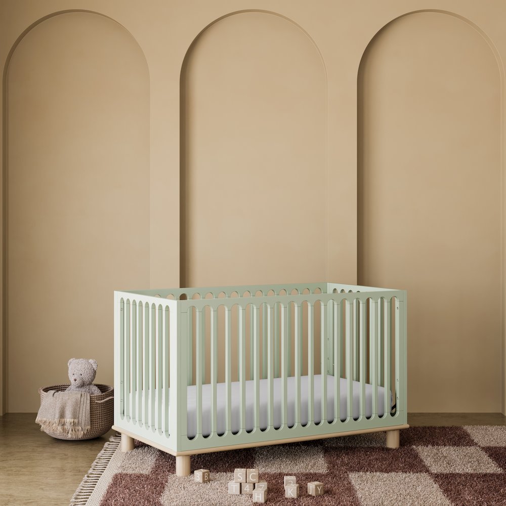 Deluxe 3-in-1 Convertible Crib with Bonus Toddler Guardrail, Sage with Driftwood