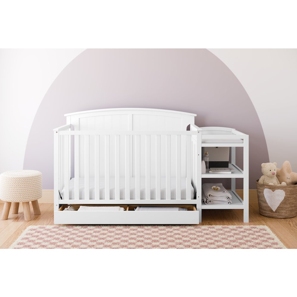 Steveston 5-in-1 Convertible Crib and Changer with Drawer - White