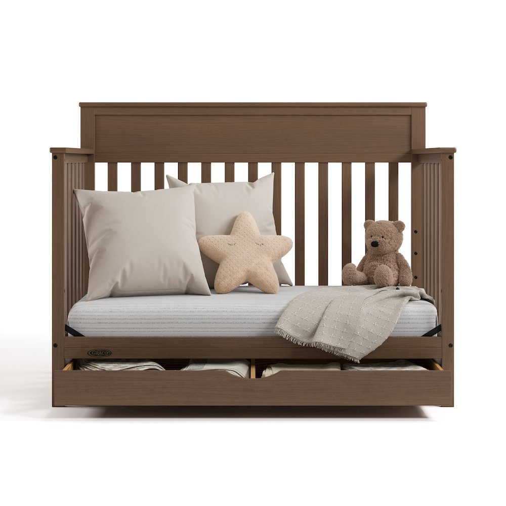 Shiloh Convertible Crib with Drawer - Hazelnut