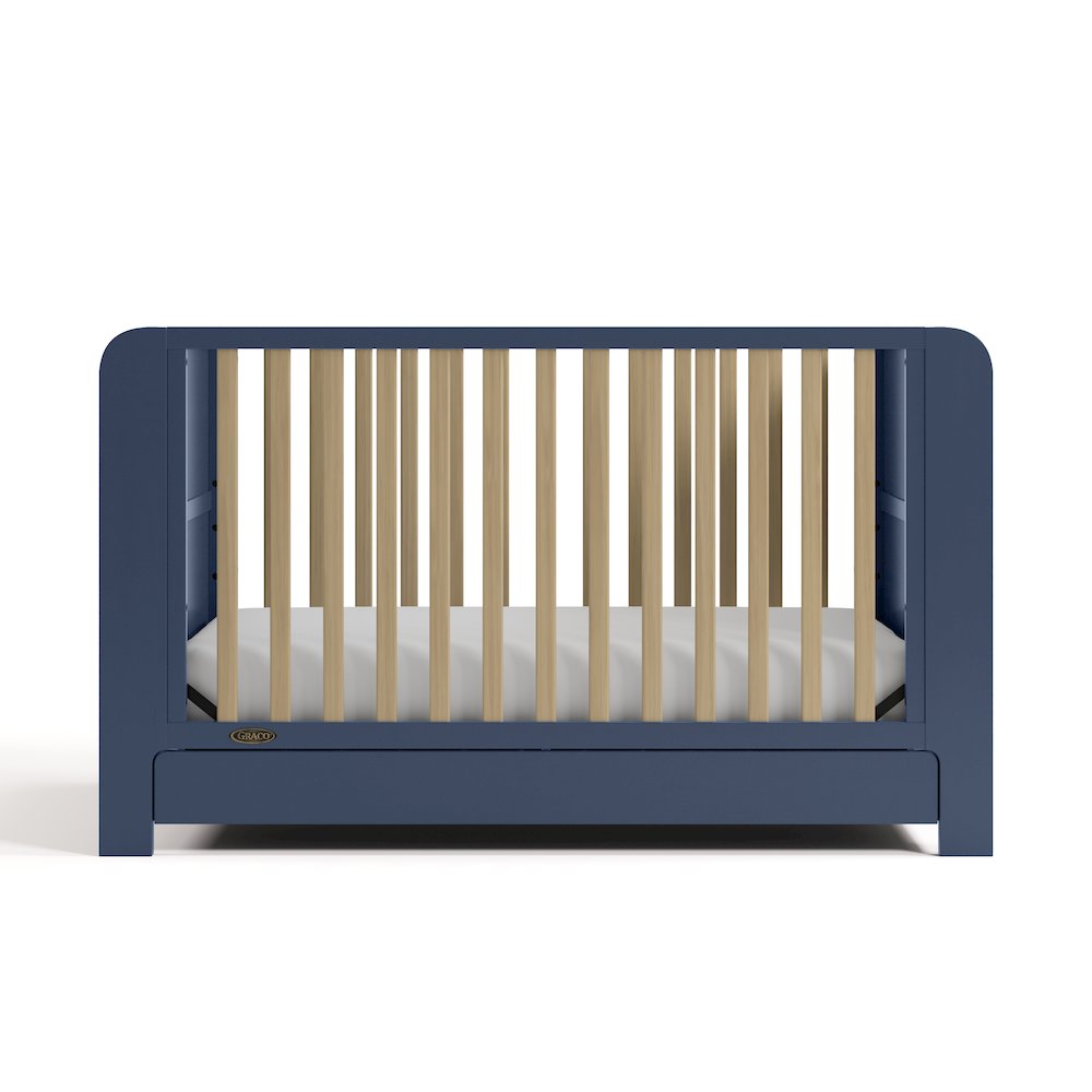 Read-With-Me Crib with Drawer - Midnight Blue/Driftwood