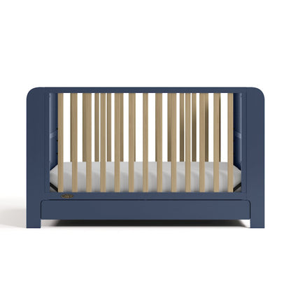 Read-With-Me Crib with Drawer - Midnight Blue/Driftwood