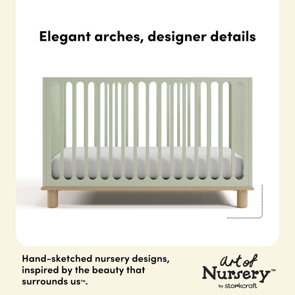 Deluxe 3-in-1 Convertible Crib with Bonus Toddler Guardrail, Sage with Driftwood