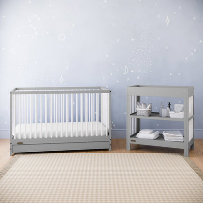 Graco Teddi 5-in-1 Convertible Crib with Drawer - Pebble Gray and White