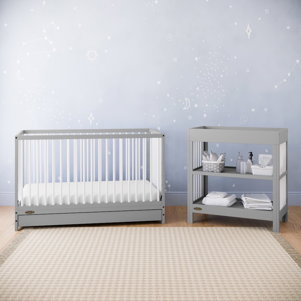 Graco Teddi 5-in-1 Convertible Crib with Drawer - Pebble Gray and White