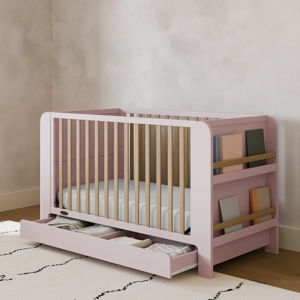 Read-With-Me Crib with Drawer - Blush/Driftwood