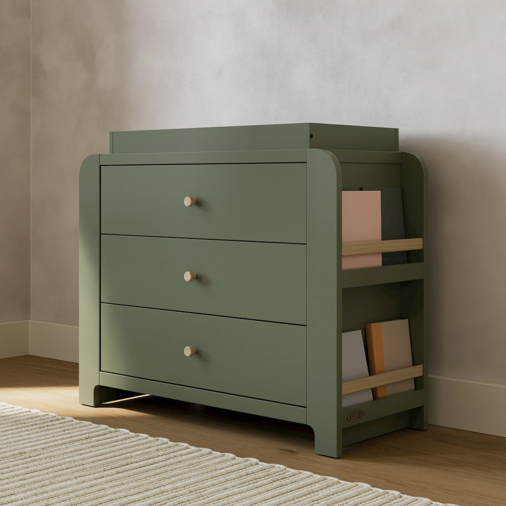 Read-With-Me 3 Drawer Chest with Topper -Olive/Driftwood